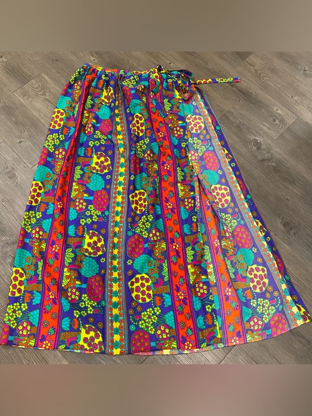 Vintage Willow Tree Multicolor Floral Stripe WrapSkirt